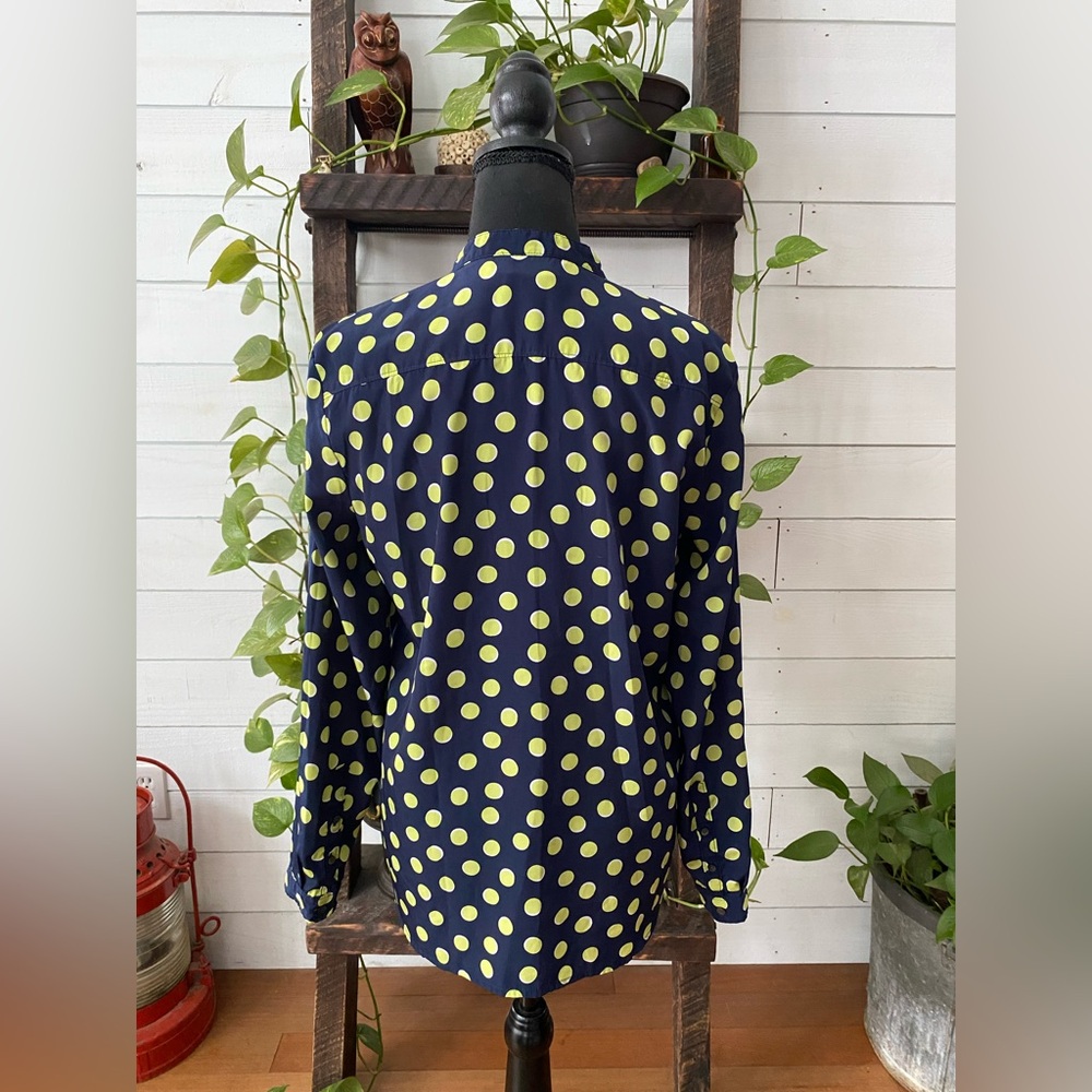 Gap: Blue Button Down Shirt with Green and White Polka Dots - Picture 17 of 17